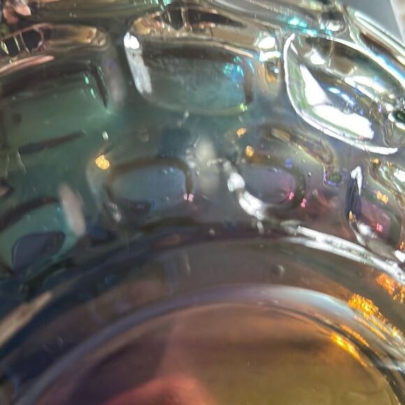 Federal CARNIVAL  GLASS  Iridescent Thumbprint  "Colonial Smoke" 9 3/8” Bowl Vtg - Picture 8 of 10